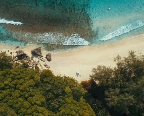 Hochzeit an der Anse Intendance Aerialfoto Hochzeit an der Anse Intendance Aerialfoto